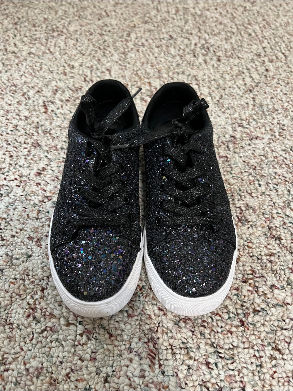 Black Glitter Lace-Up Sneakers